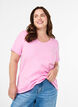 Ensfarvet basic bomulls T-skjorte, Rosa, Model image number 0
