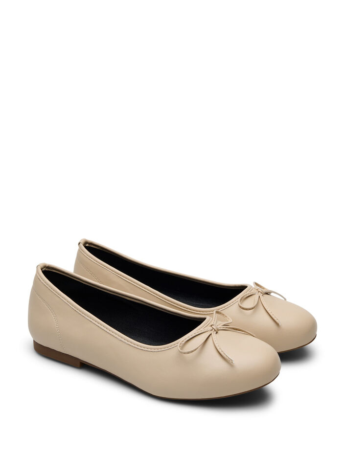Wide fit - Ballerinas med en sløyfe, Tapioca, Packshot