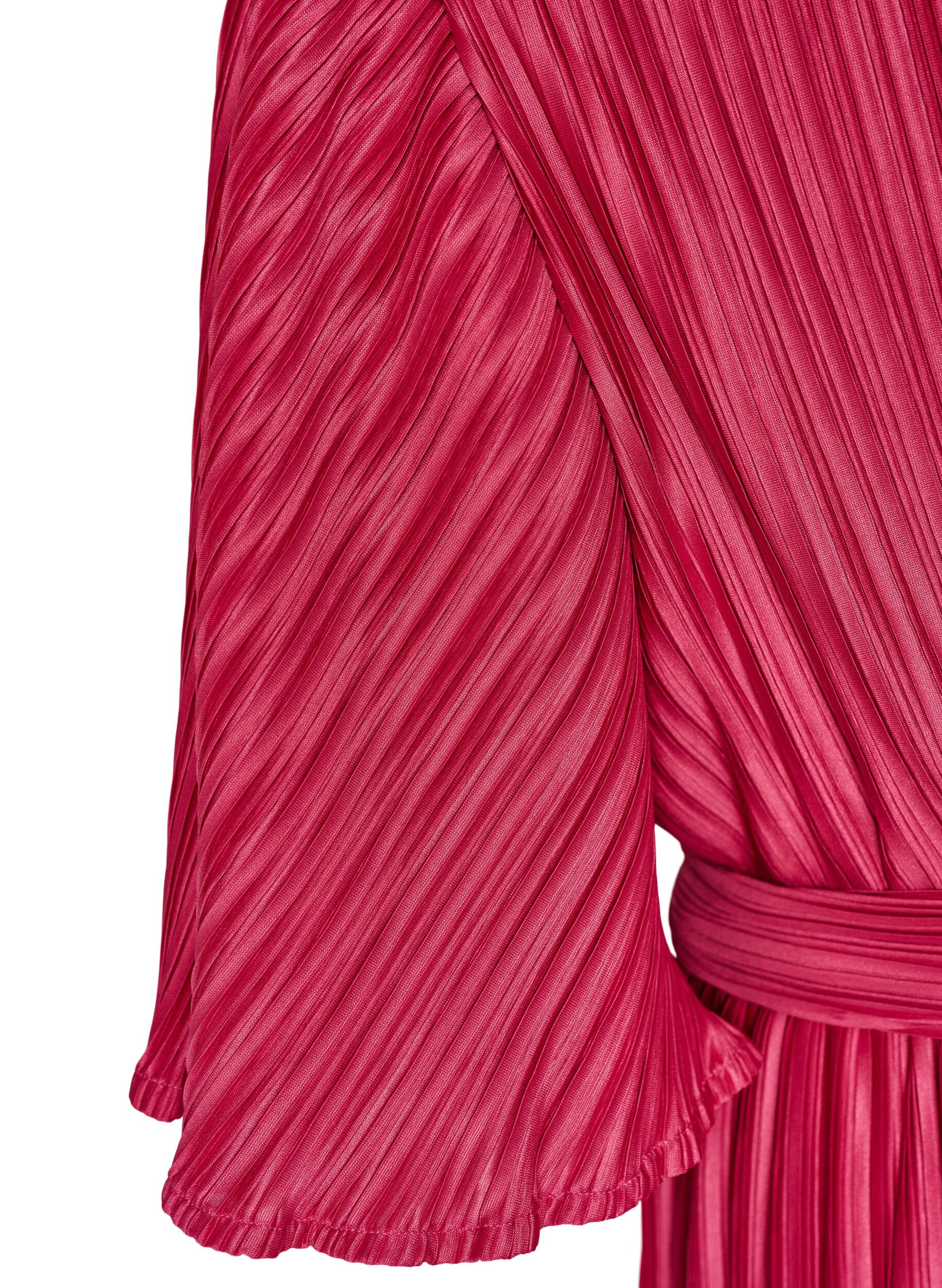 ZizziPlissert midikjole med flaggermus ermer, Rosa, Packshot image number 3