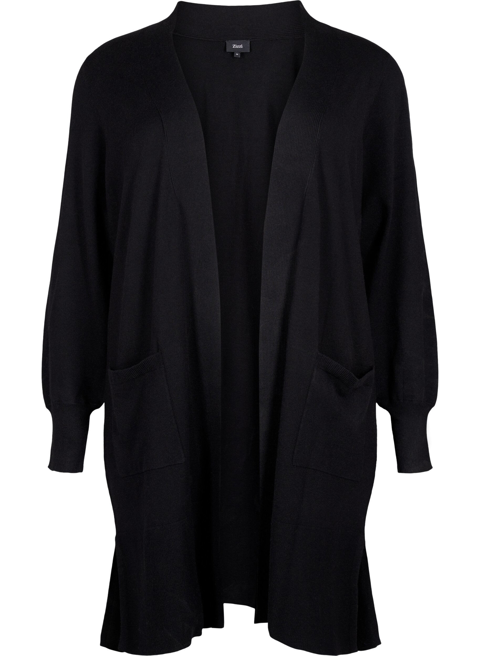 Zizzi Lang strikket cardigan med lommer, Black, Packshot image number 0