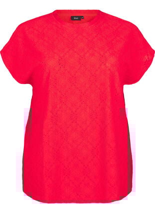 Zizzi Bluse med korte ermer og blomsterbroderi, Flame Scarlet, Packshot image number 0
