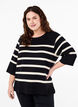 Strikket bluse med striper og 3/4 ermer, Black Birch Stripes, Model image number 0