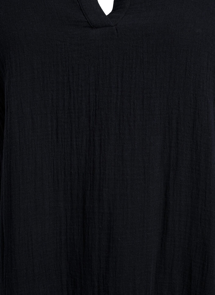 Kort A-linjekjole i bomullsmuslin, Svart, Packshot image number 2