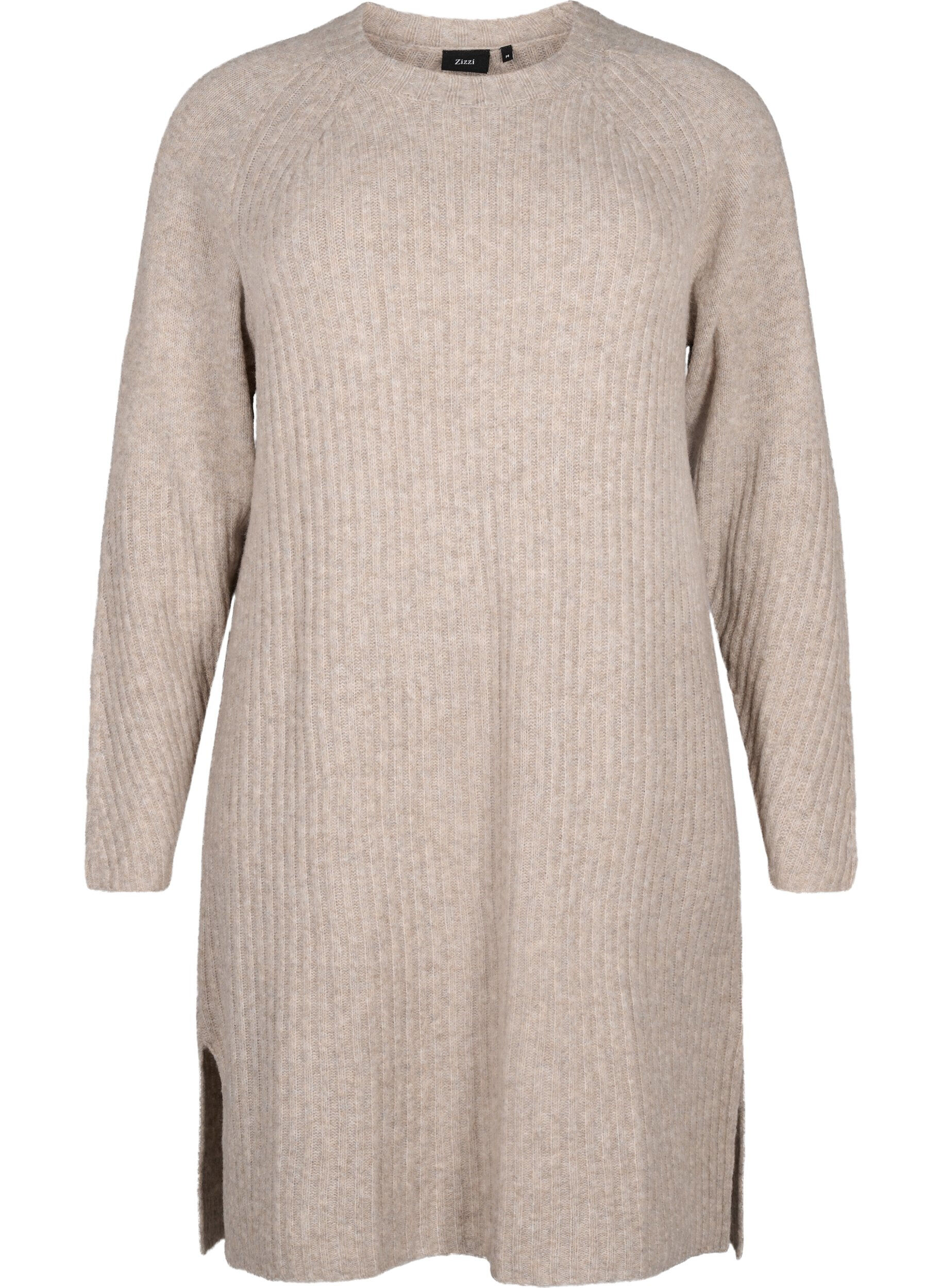 ZizziRibbestrikket kjole med splitt, Simply Taupe Mel., Packshot image number 0