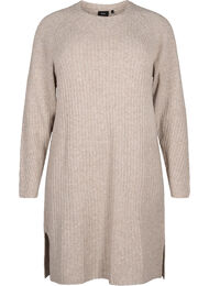 Ribbestrikket kjole med splitt, Simply Taupe Mel.