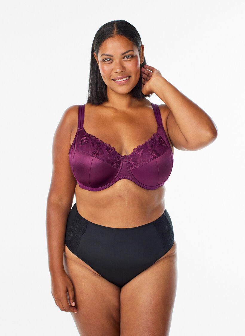 Heldekkende BH med høy støtte og blonder detaljer, Lilla, Model image number 0