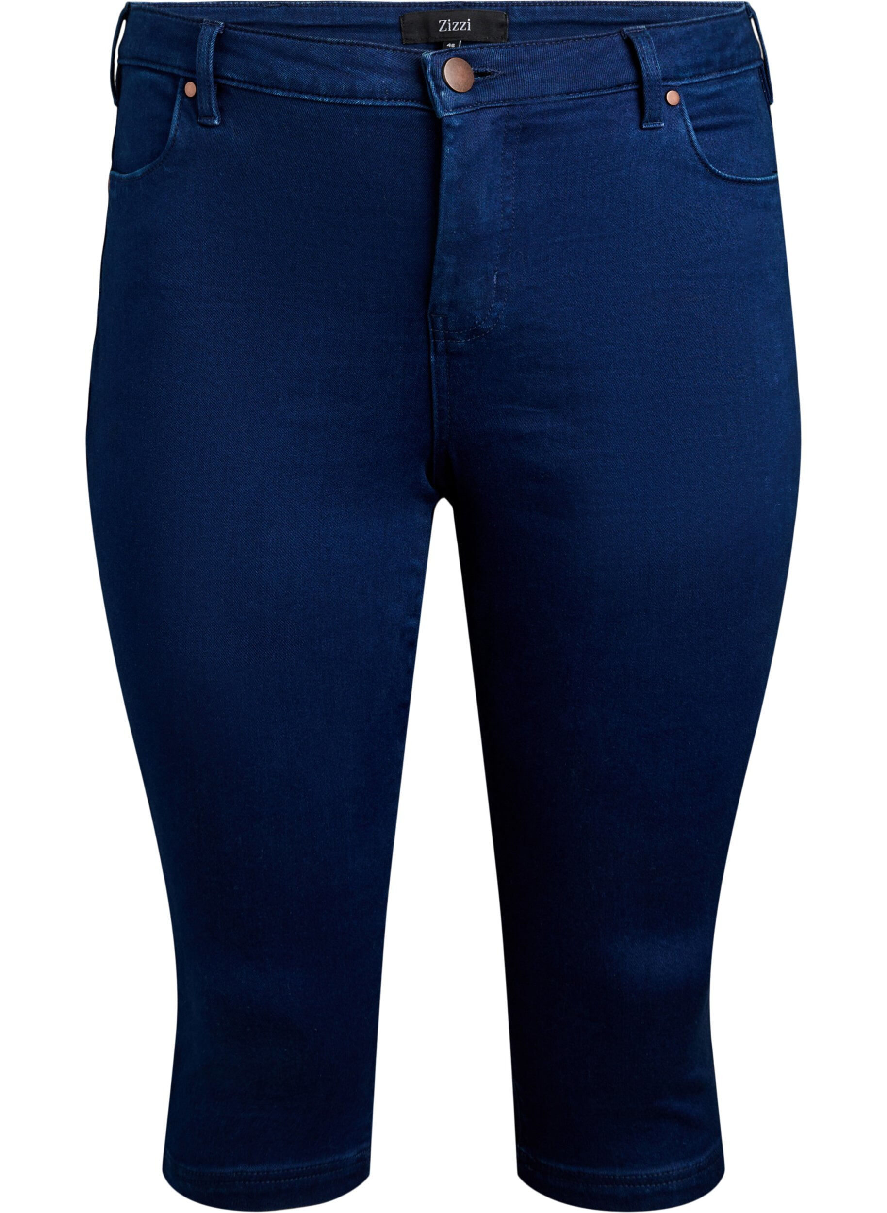 ZizziSlim fit Army caprijeans med h&oslash;y midje, Bl&aring;, Packshot image number 0