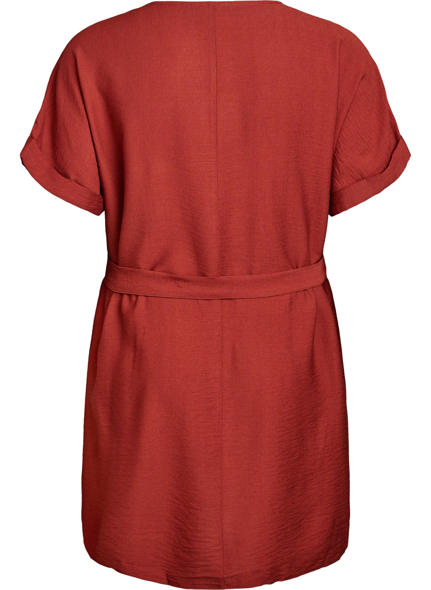 Zizzi Kort kjole med ledig passform og bindebelte, R&oslash;d, Packshot image number 1