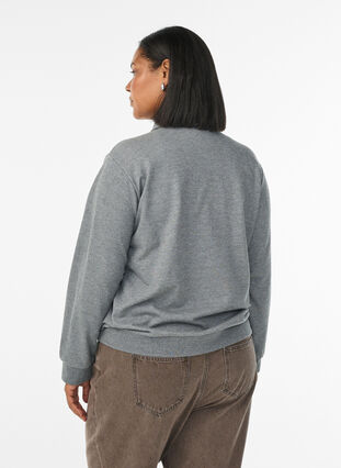 Zizzi Sweat poloskjorte med dekorative knapper, Grå, Model image number 2