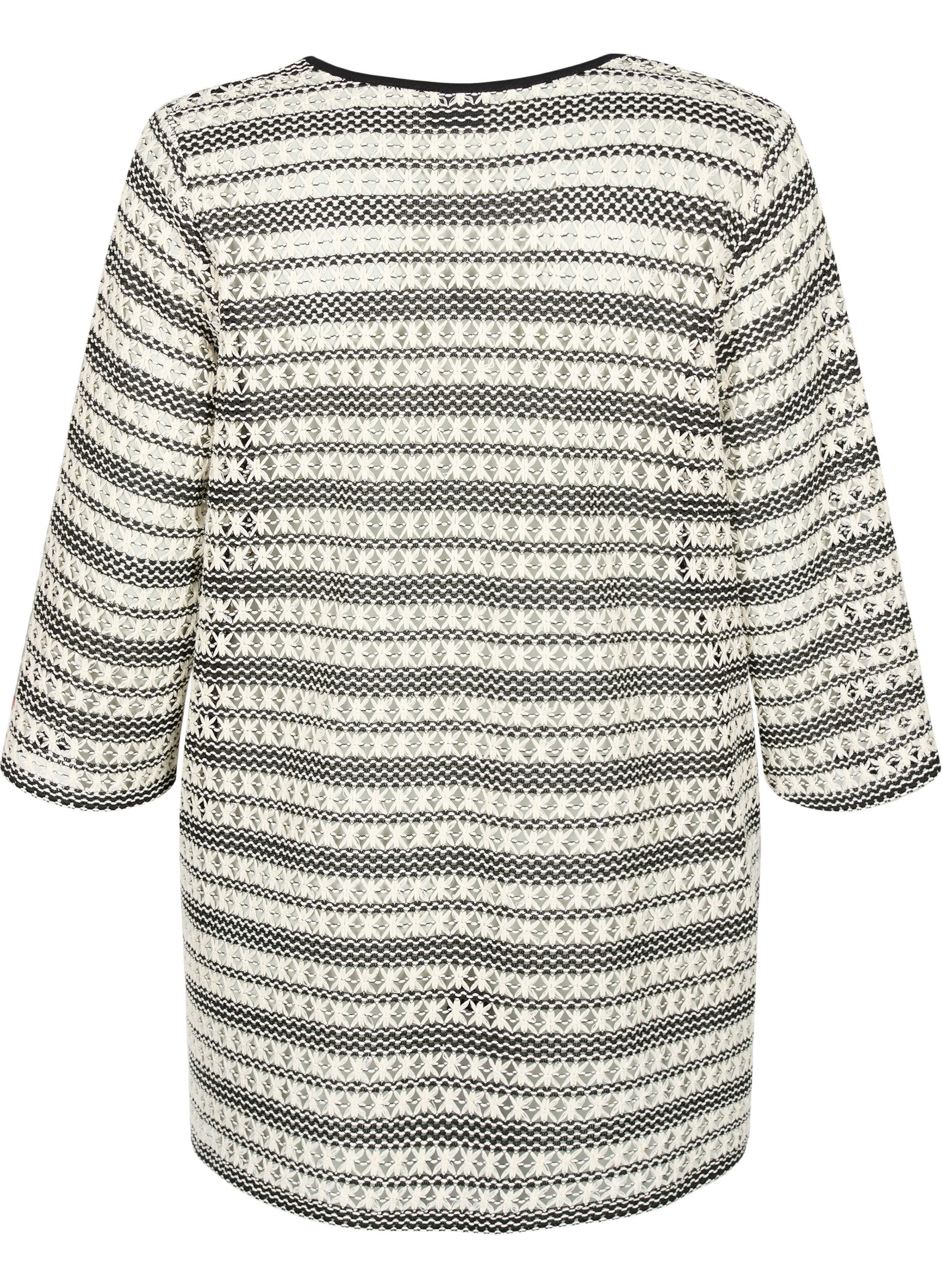 Zizzi Heklet cardigan med knytebelte, Black White, Packshot image number 1
