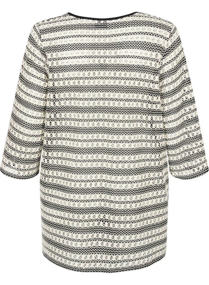 Heklet cardigan med knytebelte, Black White, Packshot image number 1