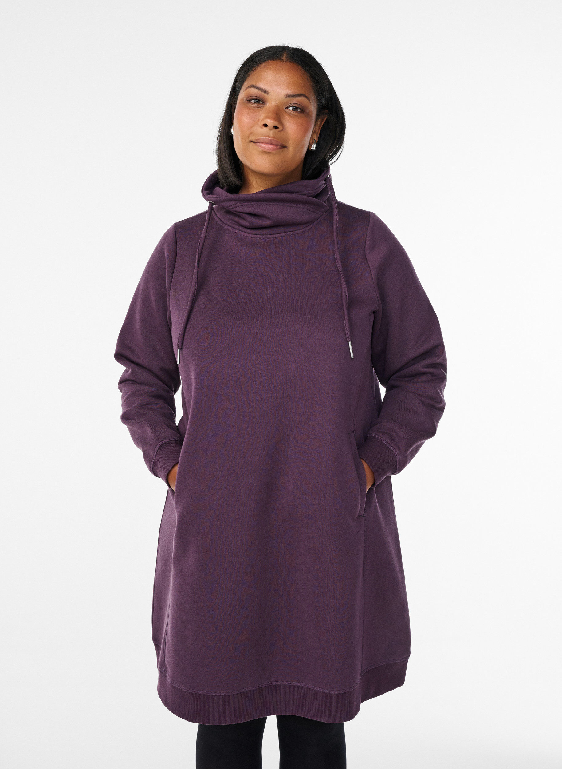 ZizziKort genserkjole med h&oslash;y hals og lommer, Lilla, Model image number 0