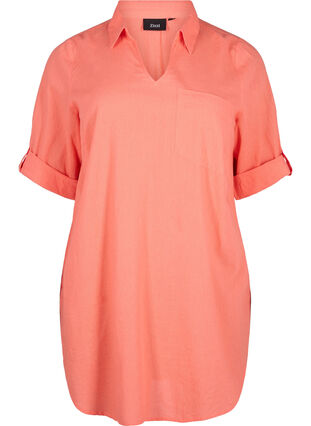 Zizzi Kortermet tunika i bomullsblanding med lin, Living Coral, Packshot image number 0