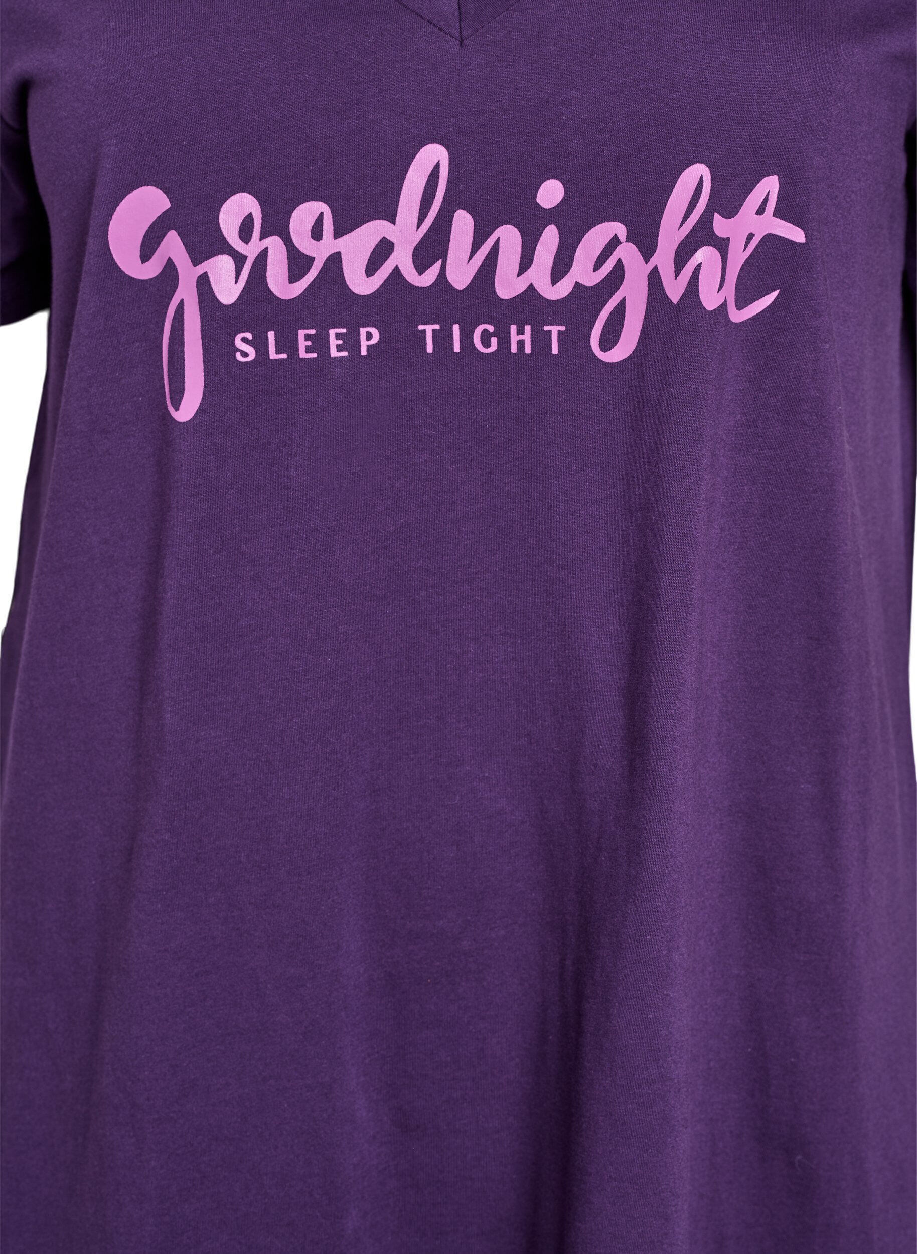 ZizziNattkjole i &oslash;kologisk bomull med V-hals, Lilla, Packshot image number 2