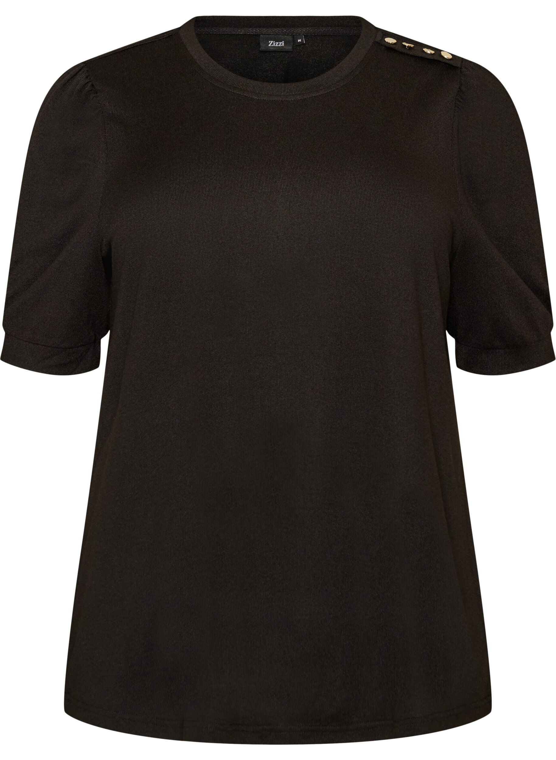 Bluse med knappedetaljer og korte puffermer