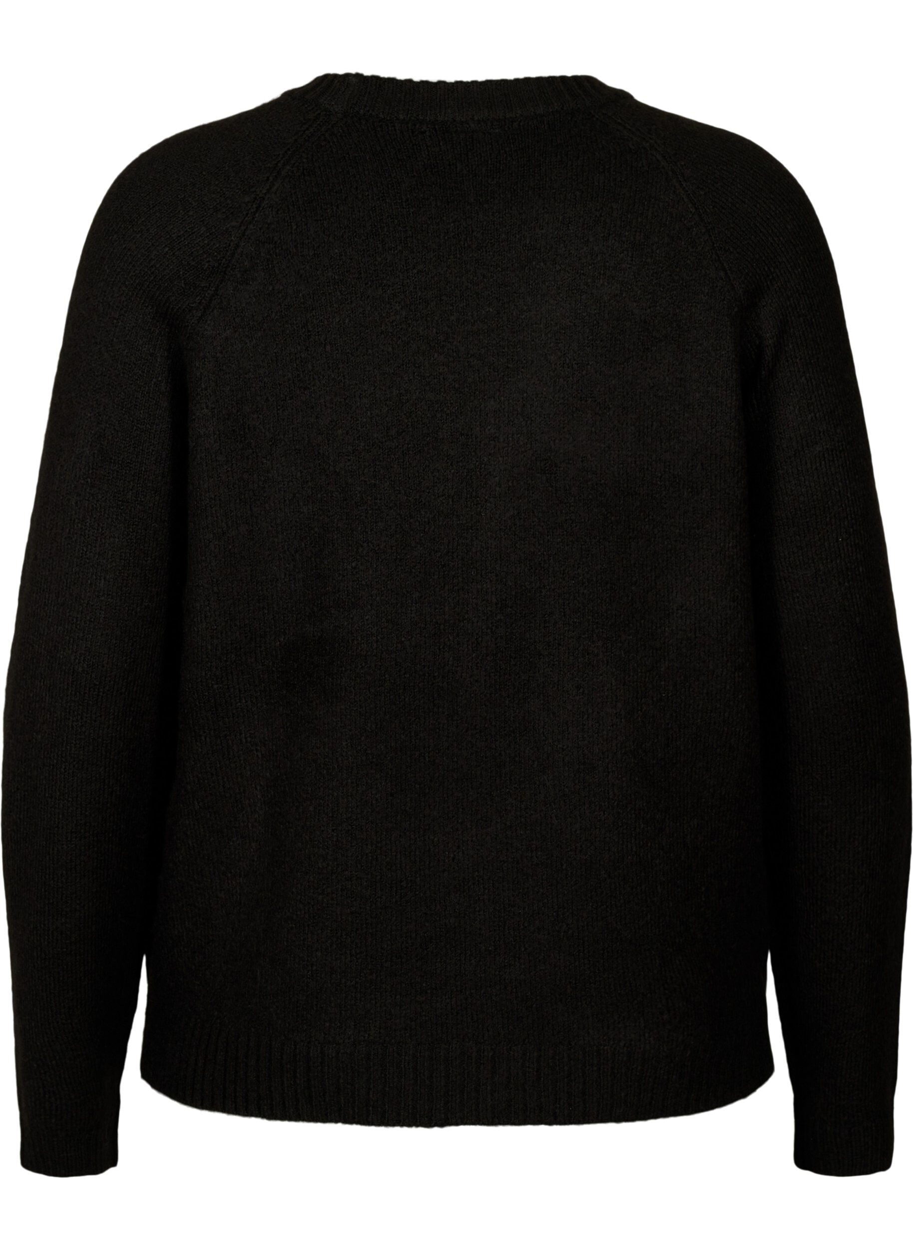 Zizzi Strikket bluse med brodert tekst, Black/Black, Packshot image number 1