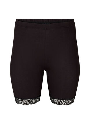 Sykkelshorts med blondekant, Black, Packshot image number 0