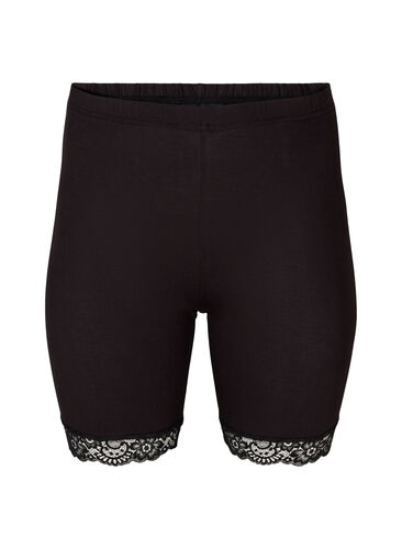 Sykkelshorts med blondekant, Black, Packshot image number 0