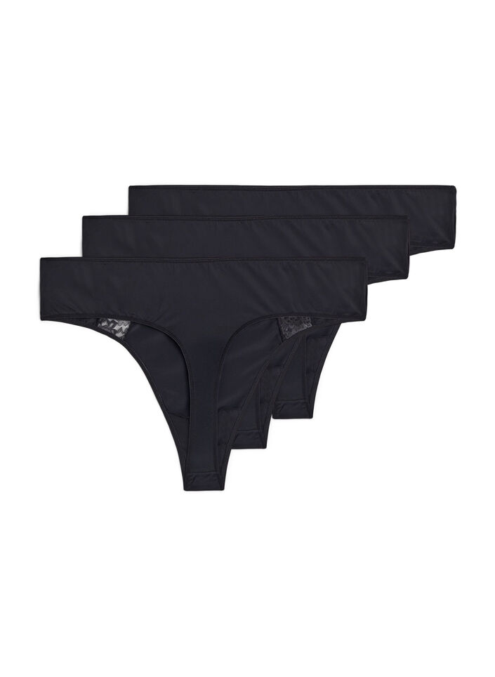G-streng med blondedetaljer, 3 stk., Svart, Packshot image number 1
