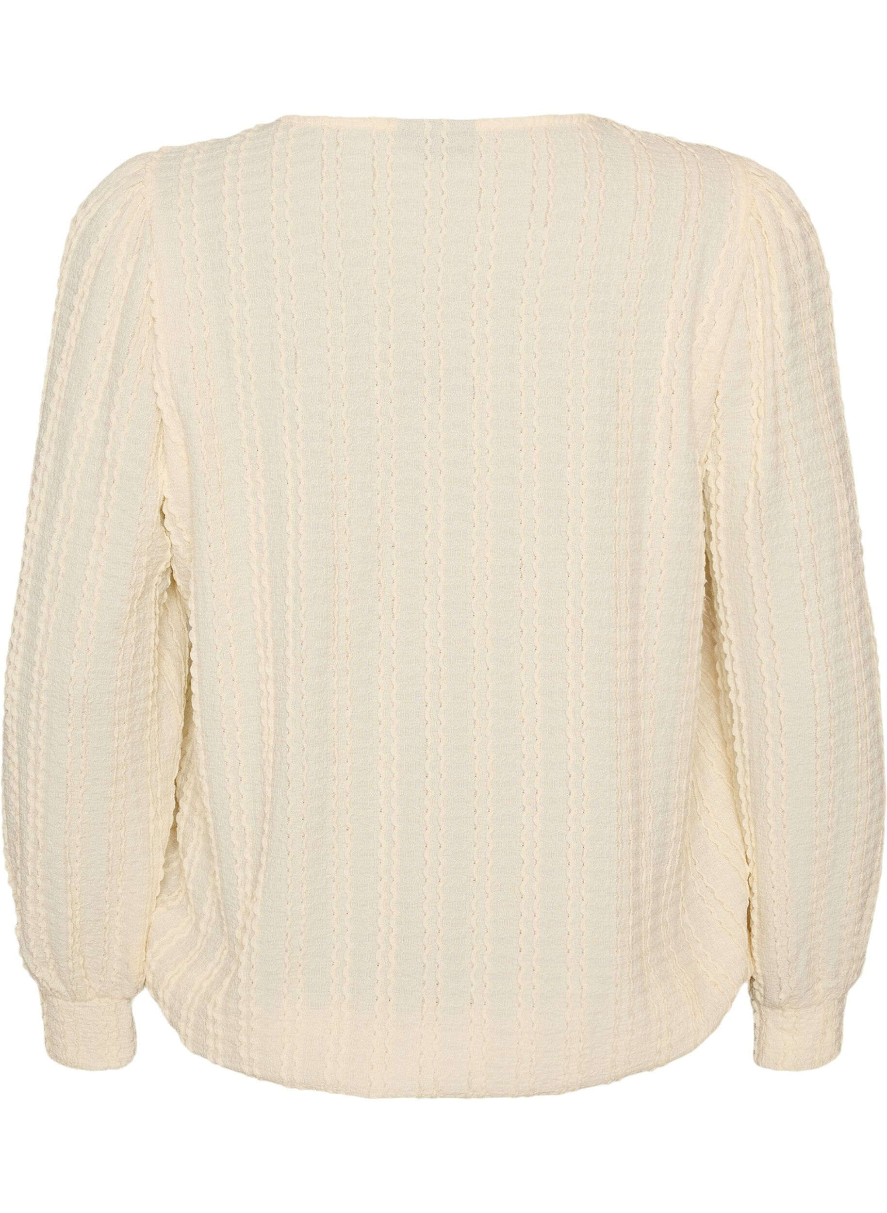 ZizziJerseybluse med struktur og ballongsilhuett, Vanilje, Packshot image number 1