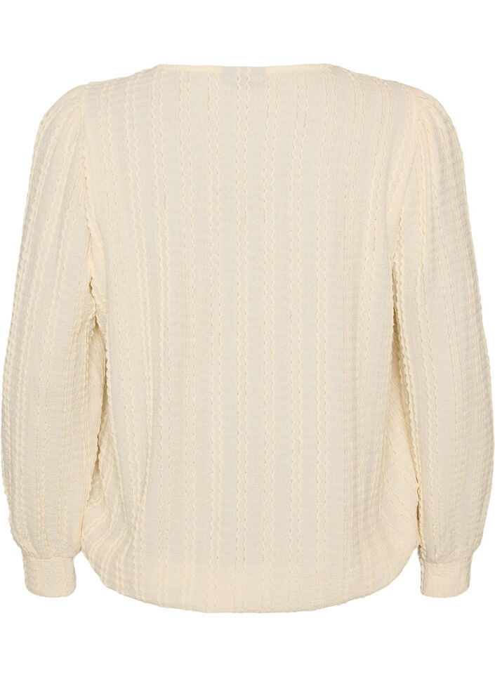 Jerseybluse med struktur og ballongsilhuett, Vanilje, Packshot image number 1