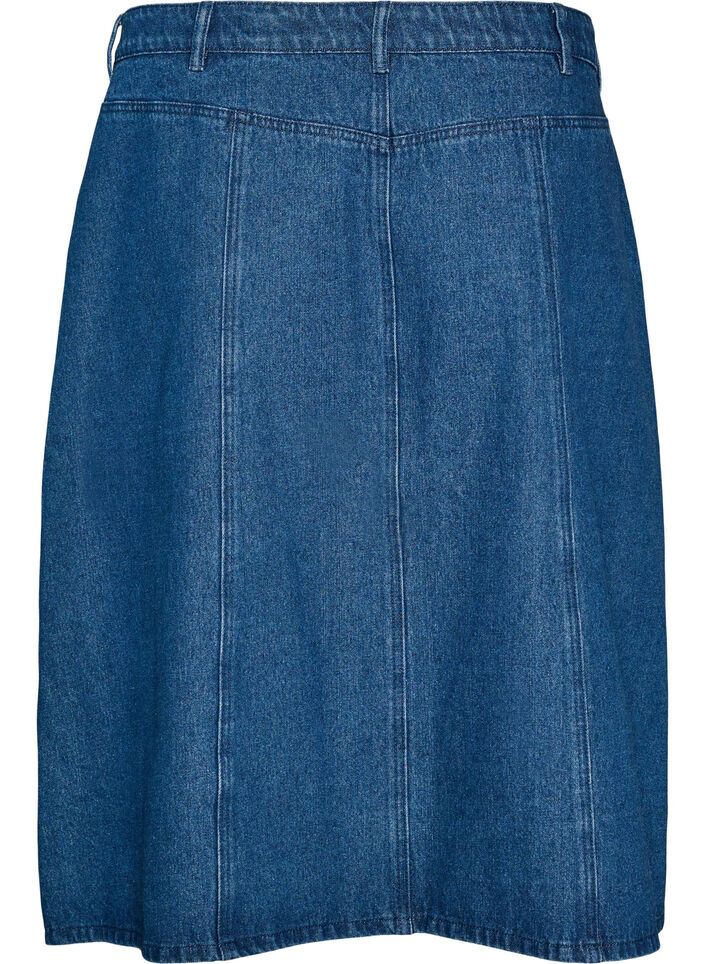 A-formet denimskj&oslash;rt med b&oslash;lgete knappestolpe, Bl&aring;, Packshot image number 1