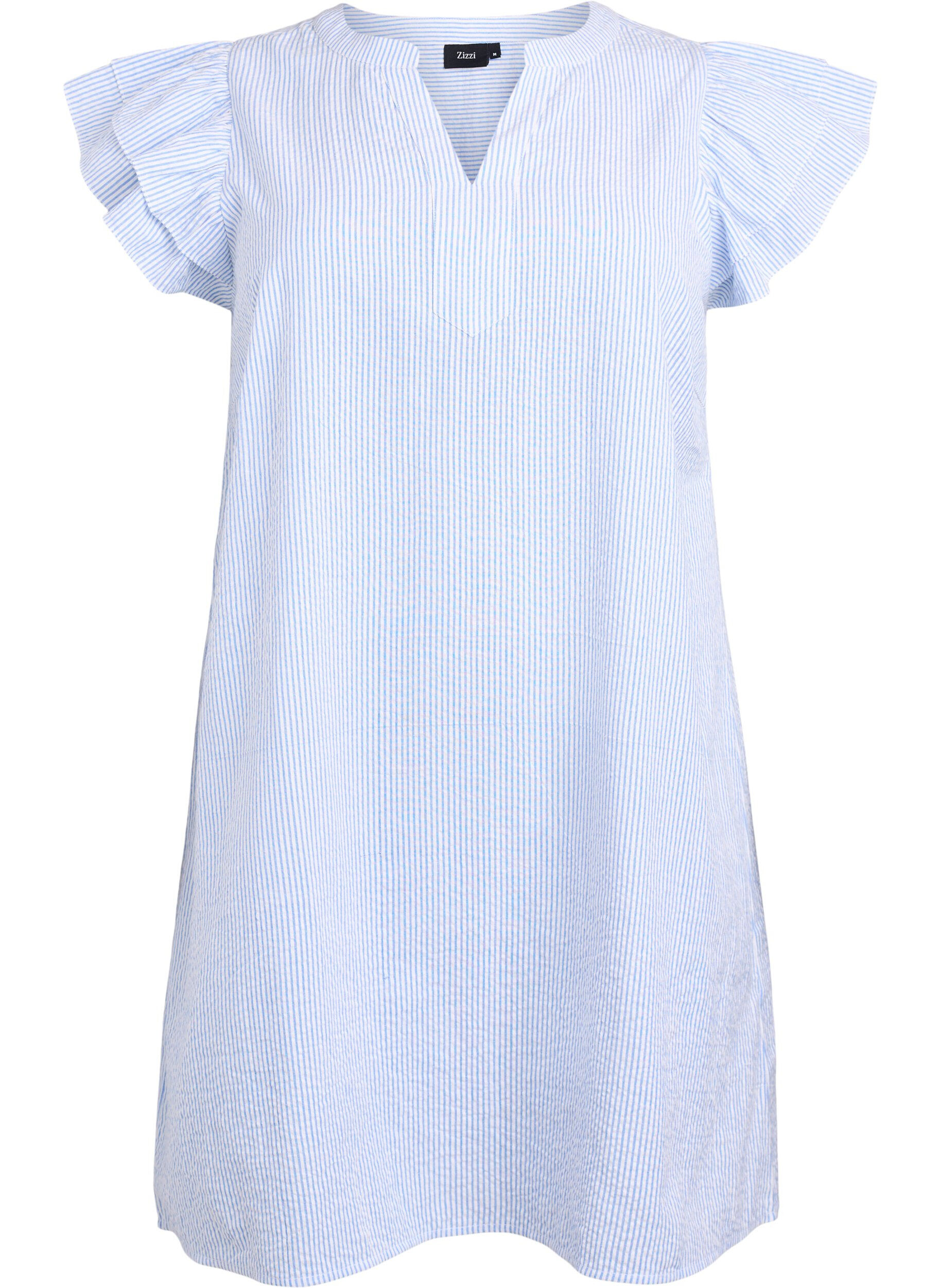 Kort, stripete kjole med volanger