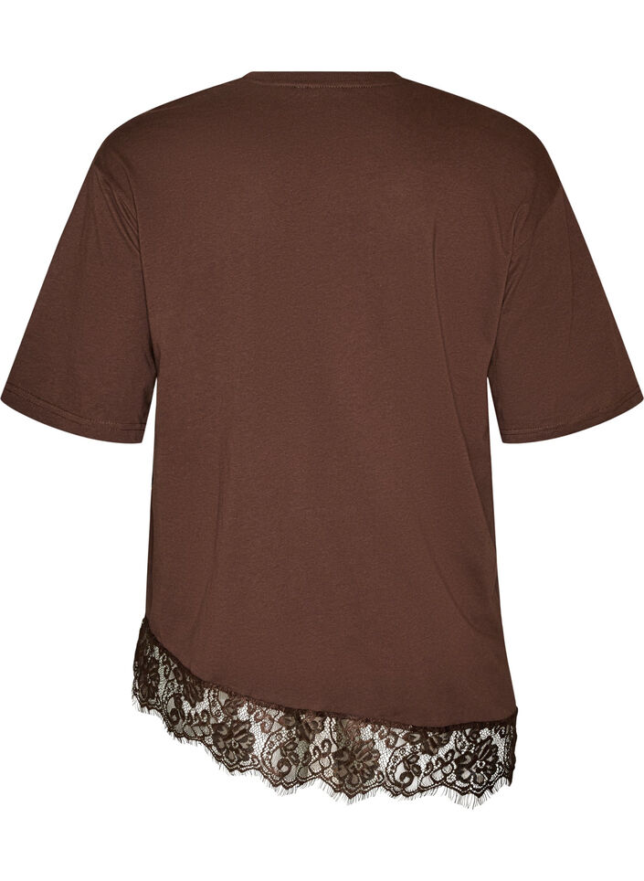 T-skjorte med asymmetrisk blondekant, Brun, Packshot image number 1