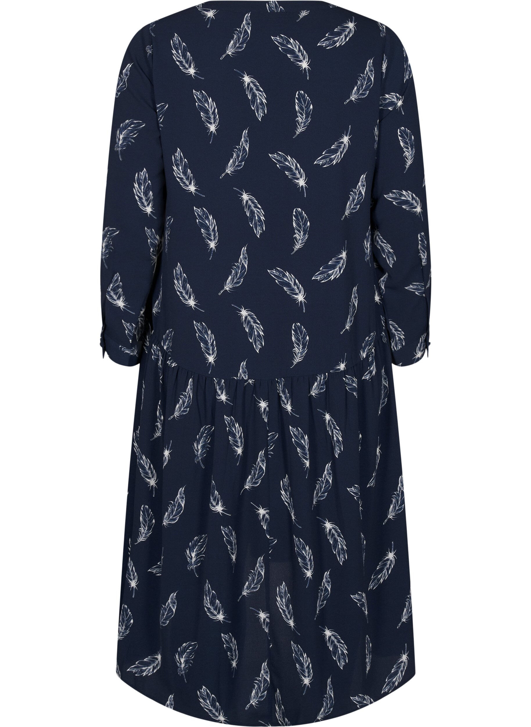 Zizzi Midi-kjole med lange ermer, Navy B. Feather AOP, Packshot image number 1