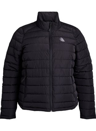 Zizzi Sporty polstret jakke med høy krage og lommer, Black, Packshot image number 0