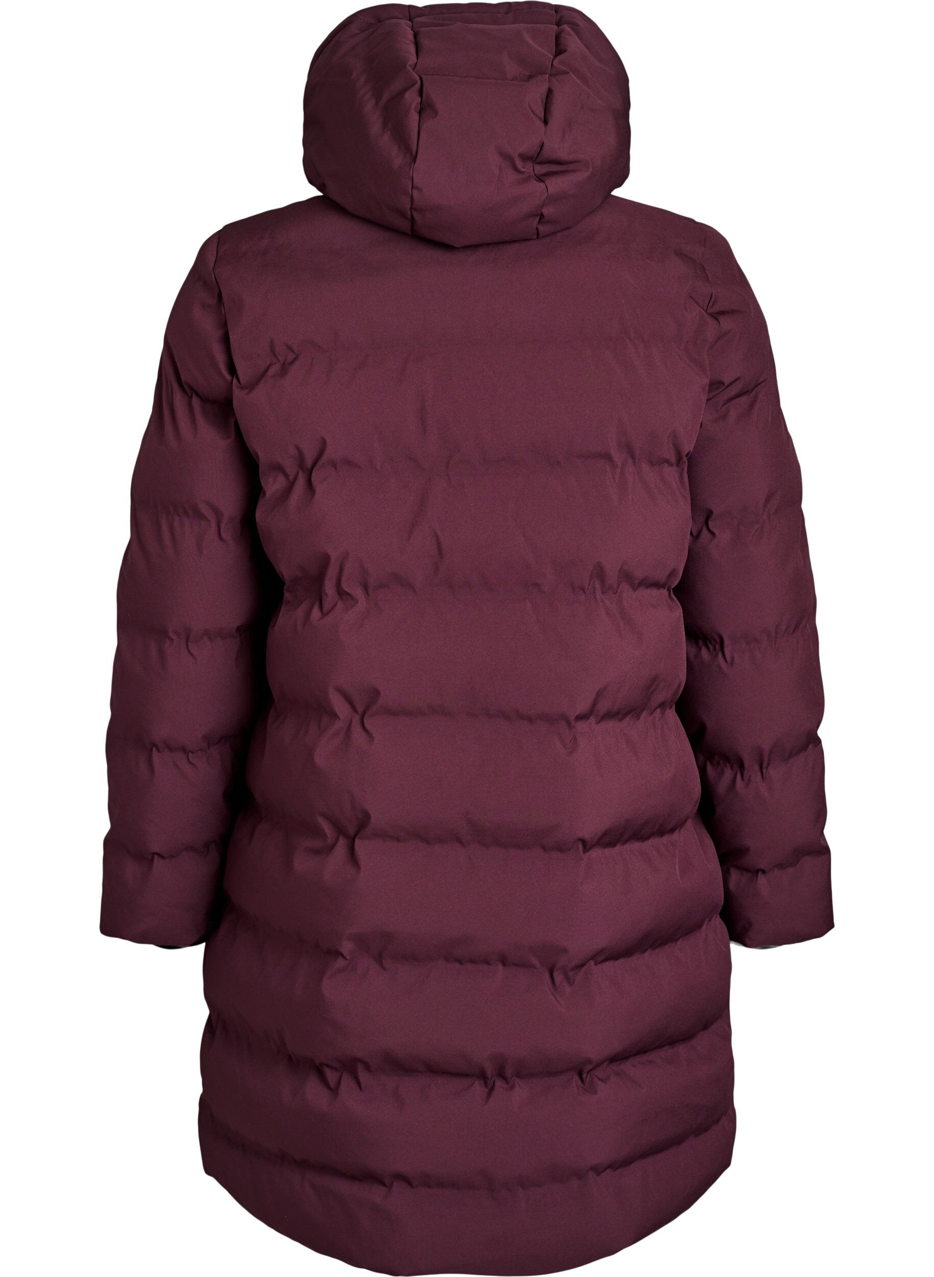 ZizziPufferjakke med hette og lommer, M&oslash;rk Bordeaux, Packshot image number 1