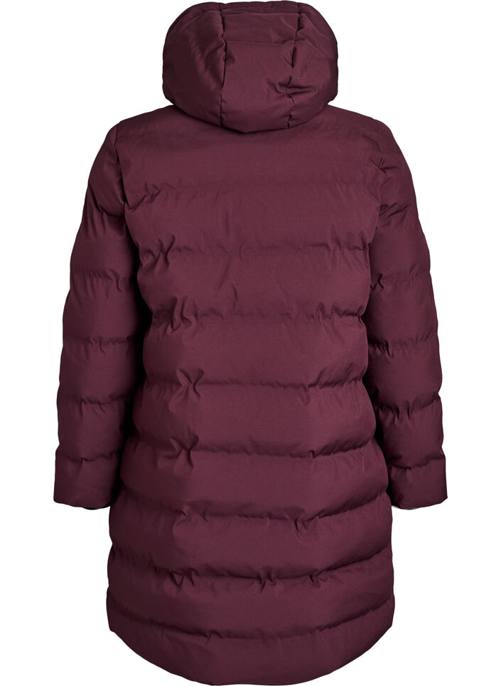 Pufferjakke med hette og lommer, M&oslash;rk Bordeaux, Packshot image number 1