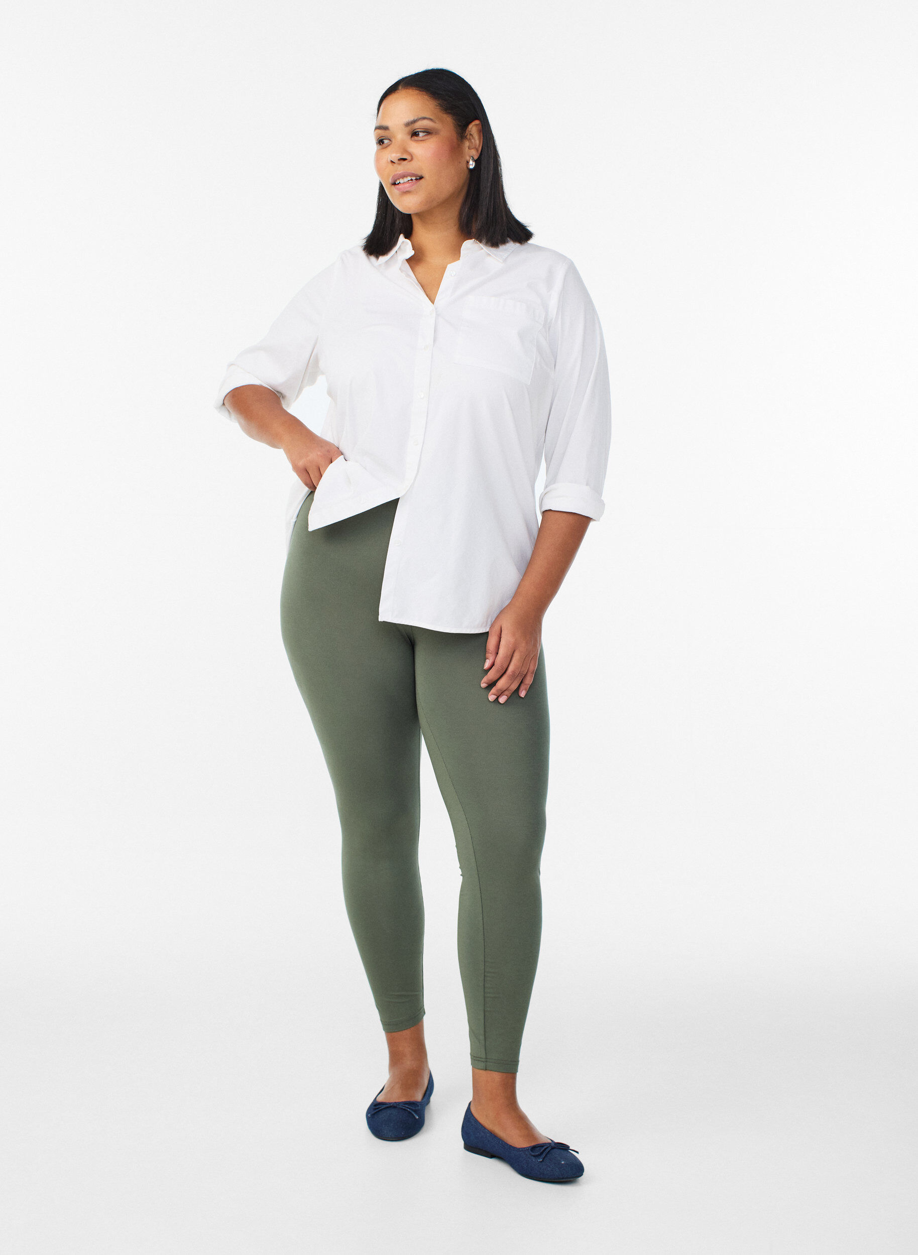 ZizziBasis leggings i viskose, Gr&oslash;nn, Model image number 1