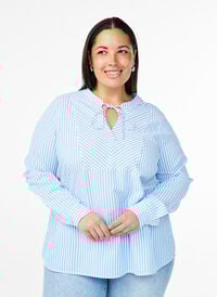 Stripet bluse med knyteutstyr, Blå Stripet bluse med knyteutstyr, Blå, Model