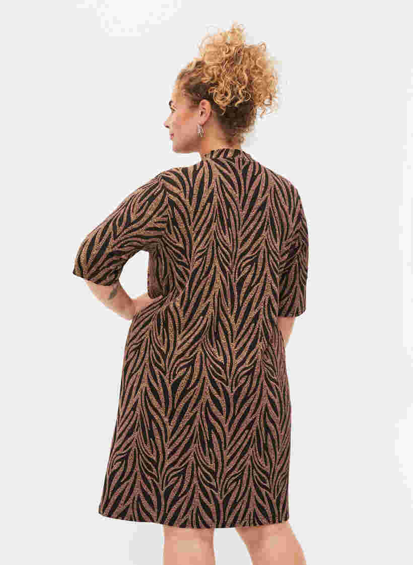 Mønstrete kjole med glitter og korte ermer, Black Lurex AOP, Model image number 1