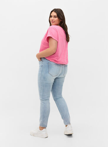 Amy jeans med høyt liv og dekorativ sten, Light blue, Model image number 1