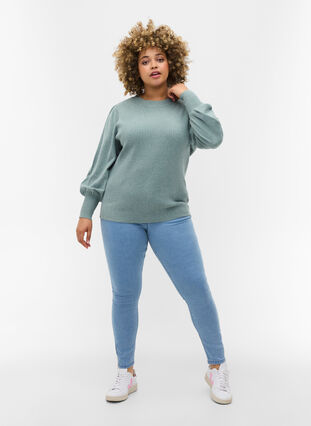 Cropped Amy jeans med glidelås, Light blue denim, Model image number 0
