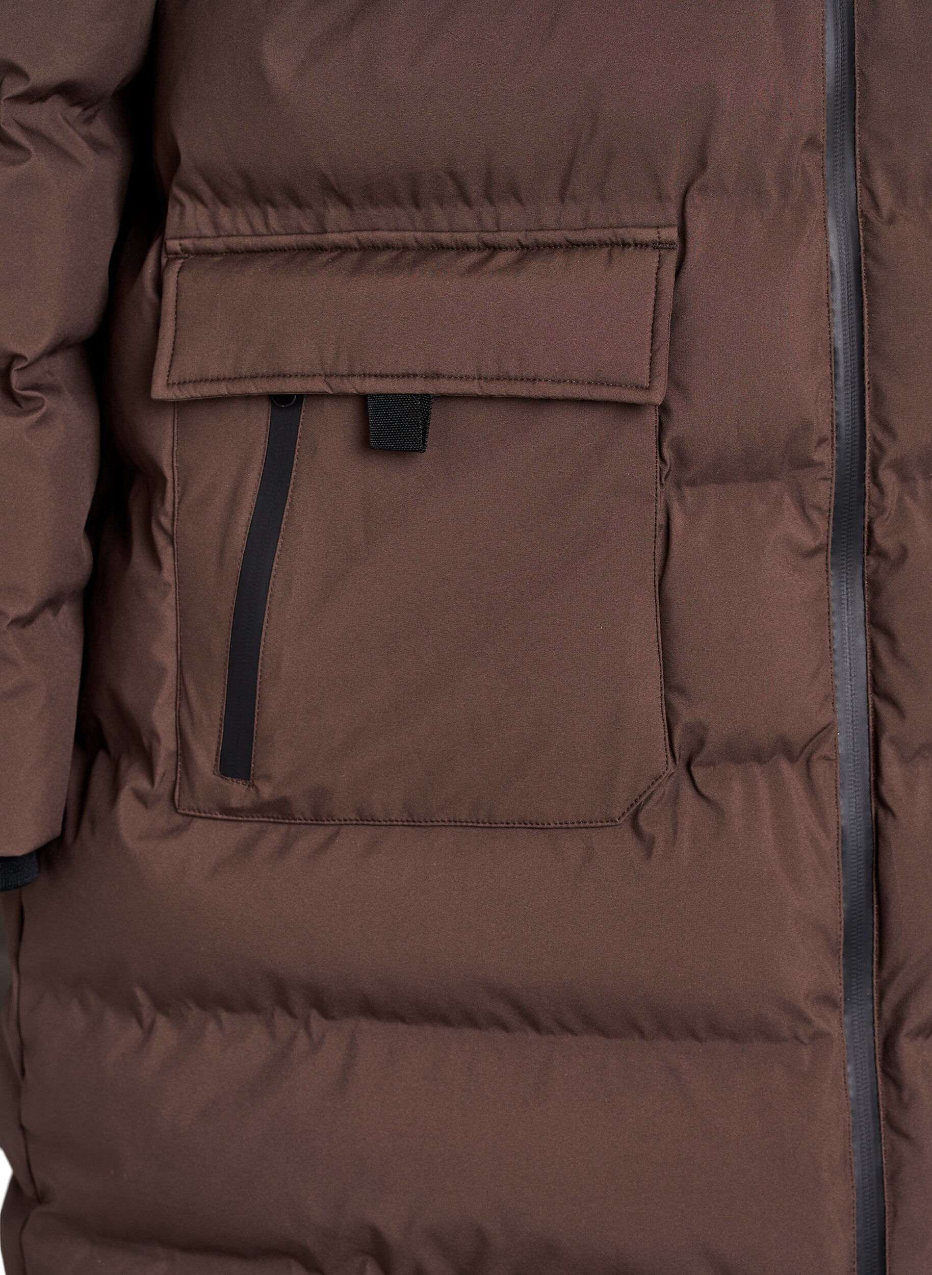 Zizzi Pufferjakke med hette og lommer, Brun, Packshot image number 3