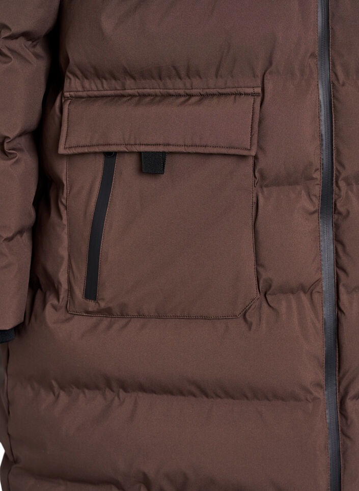 Pufferjakke med hette og lommer, Brun, Packshot image number 3