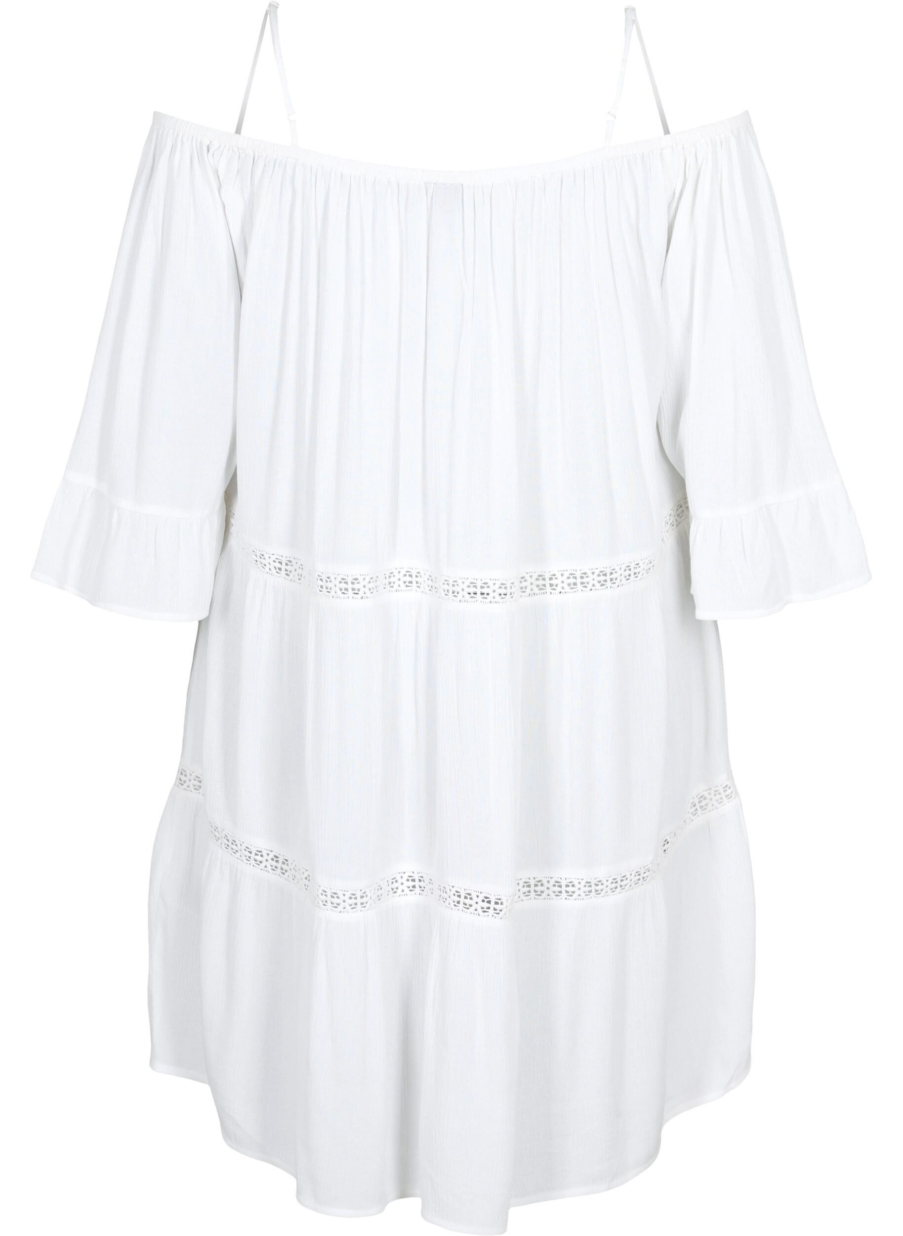 Zizzi Strandtunika med off-shoulder, White, Packshot image number 1
