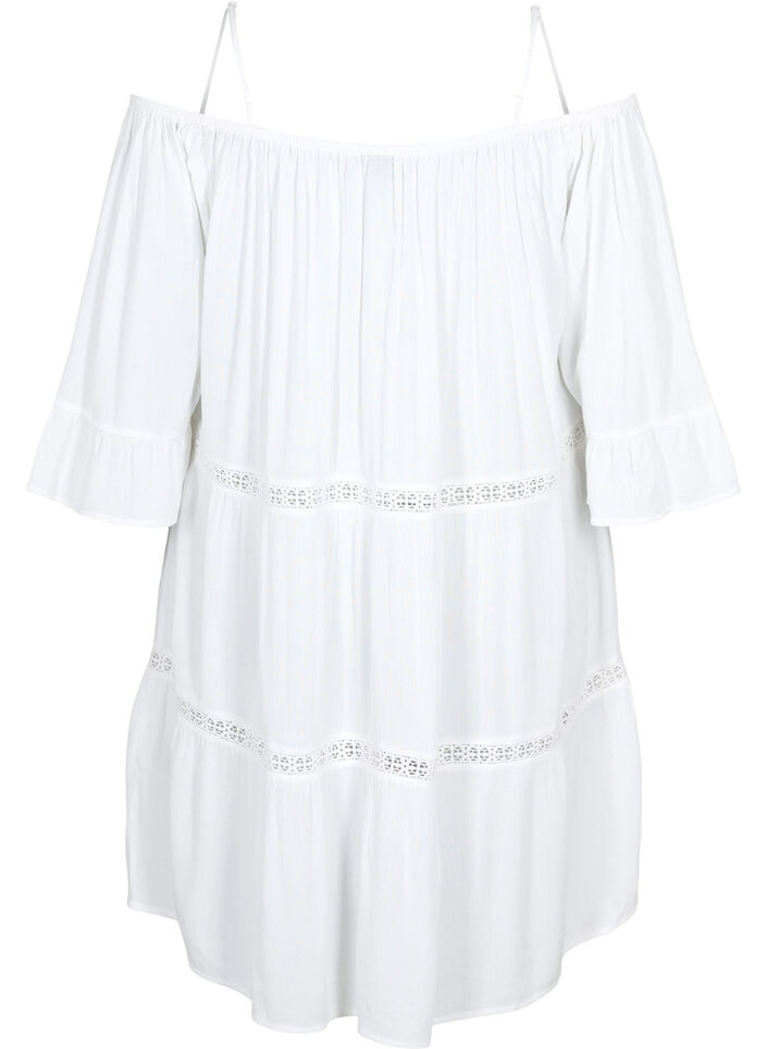 Strandtunika med off-shoulder, White, Packshot image number 1