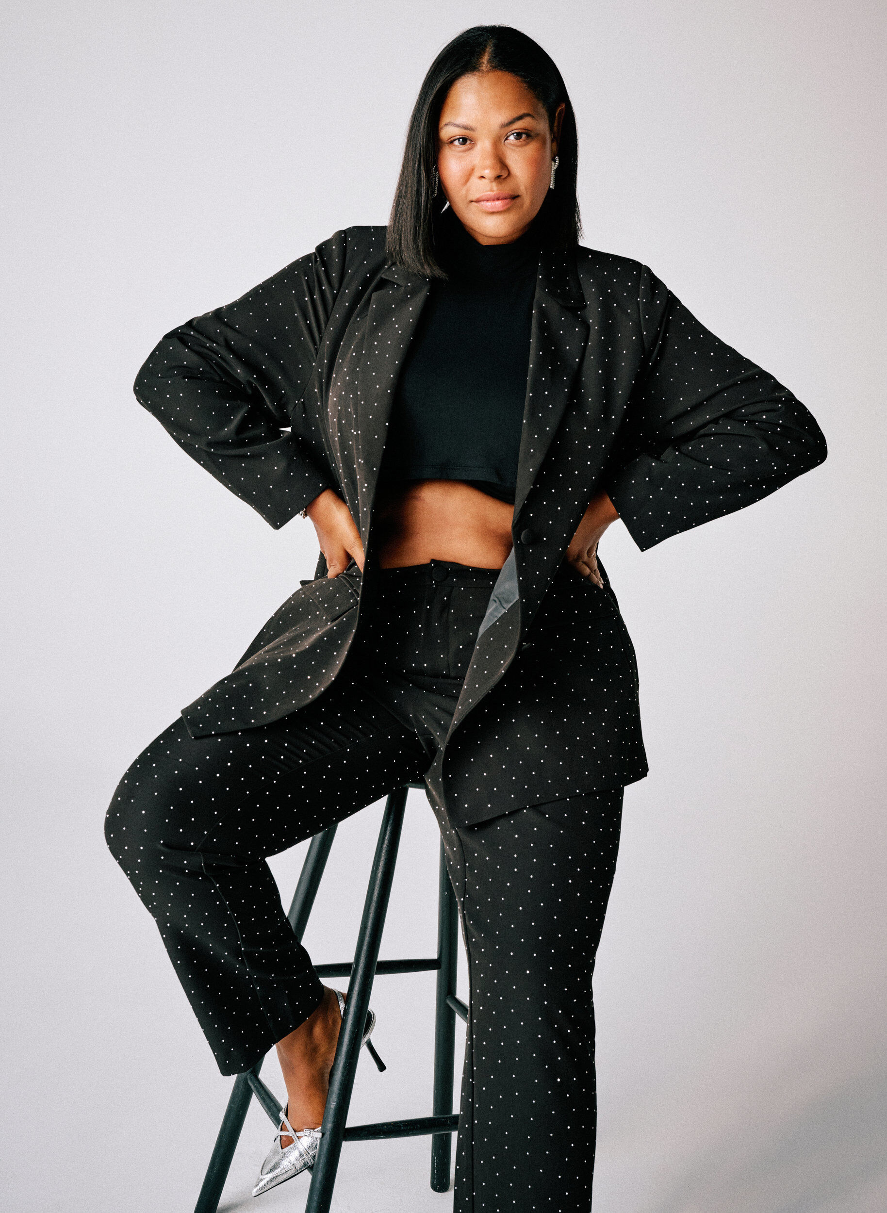 Zizzi Bukser med rhinesteiner og h&oslash;y midje, Svart, Image image number 0