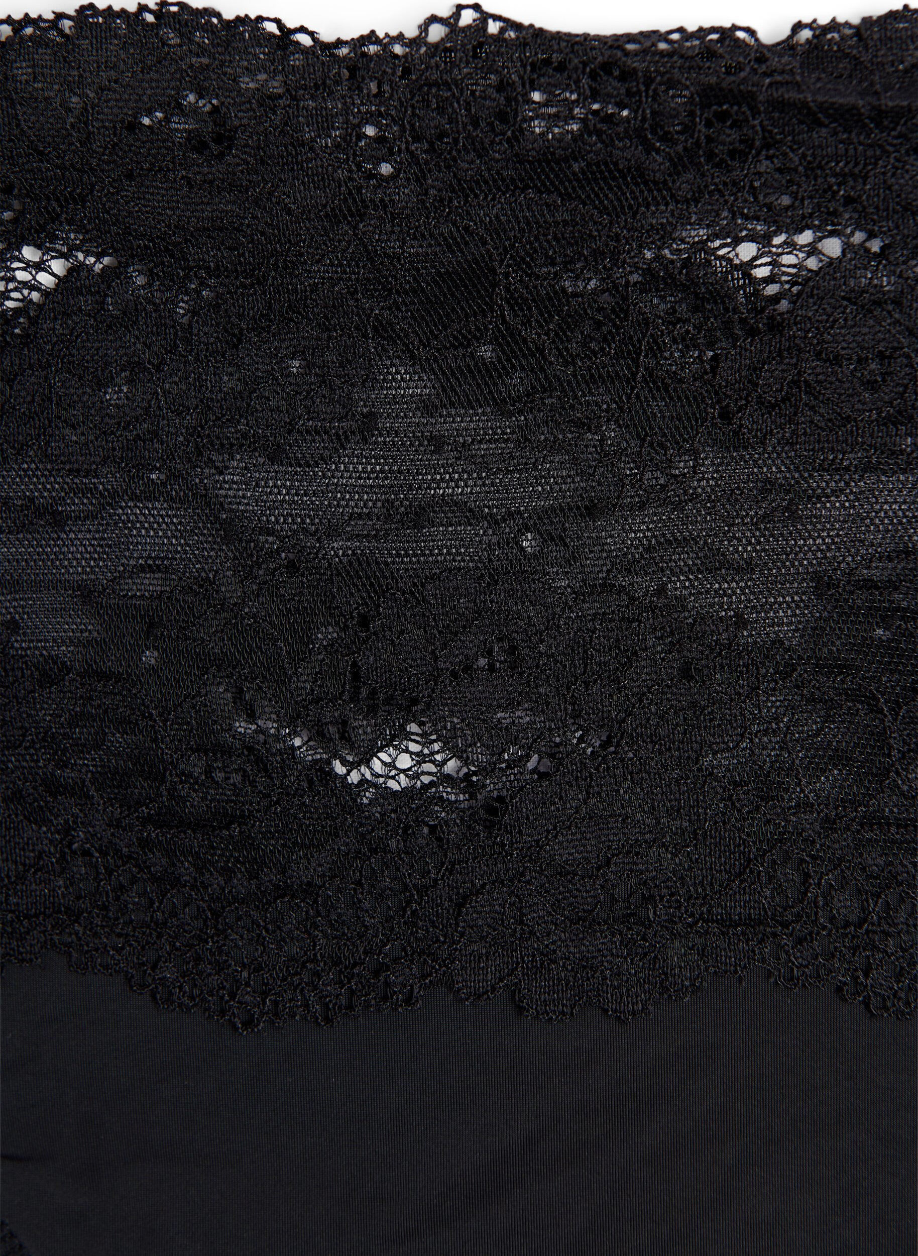 Zizzi G-streng med bred blondekant, 2 stk., Svart, Packshot image number 2