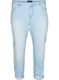 Cropped Mille jeans med mom fit og broderi, Light blue denim