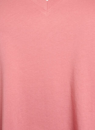 Zizzi Enkel T-skjorte i bomull med V-hals, Rosa, Packshot image number 2