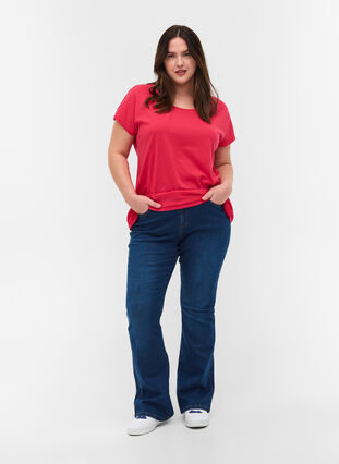 T-skjorte i bomullsmiks, Raspberry, Model image number 2