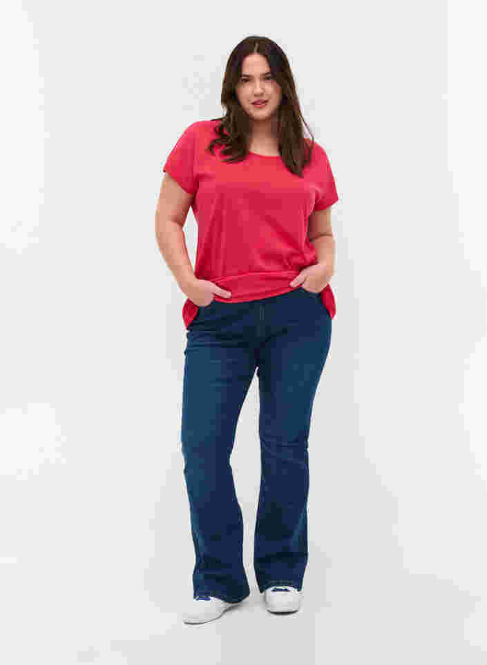 T-skjorte i bomullsmiks, Raspberry, Model image number 2