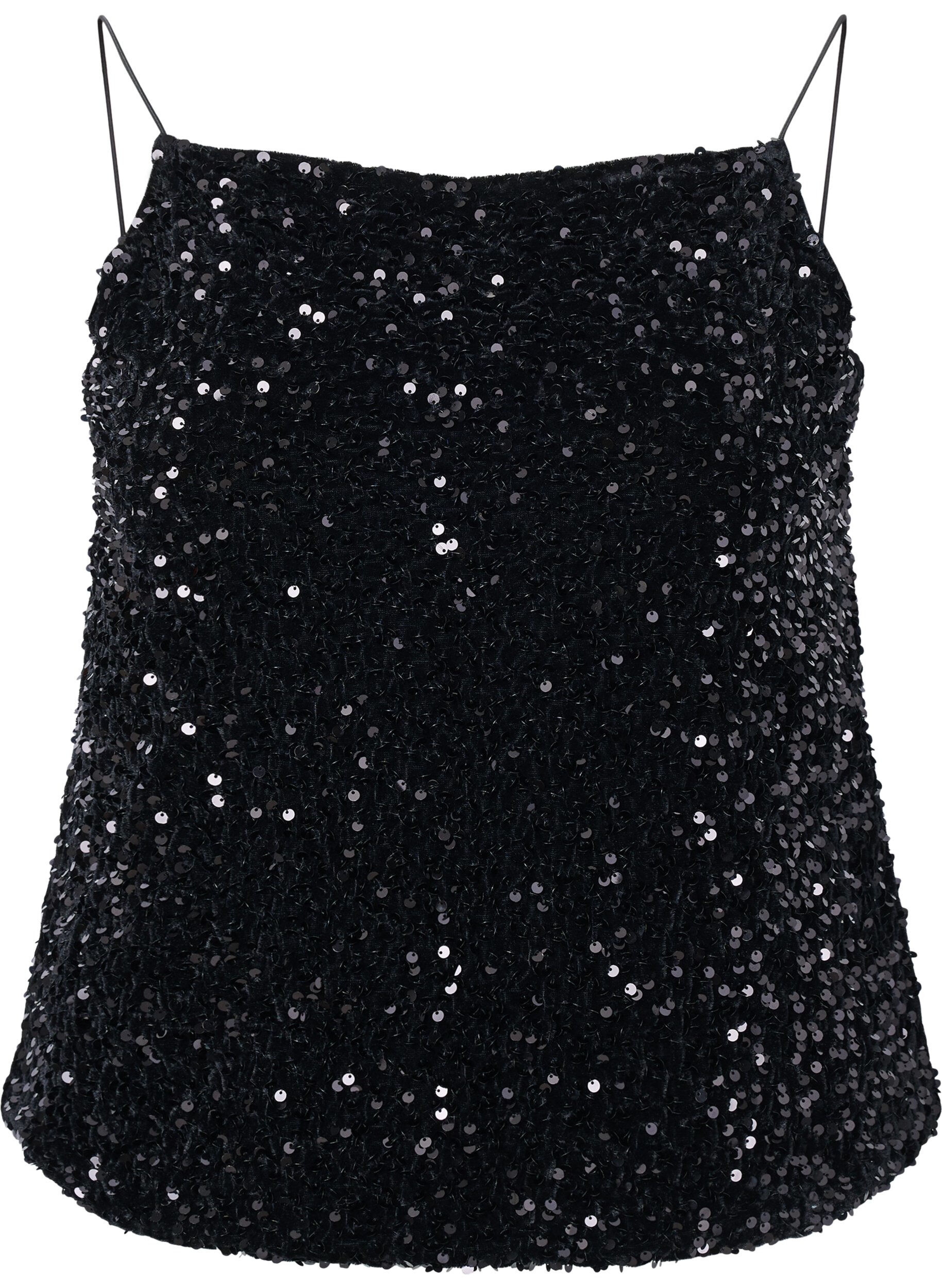 Zizzi Overdel med paljetter og smale stropper, Black Sequins, Packshot image number 0