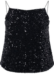 Overdel med paljetter og smale stropper, Black Sequins