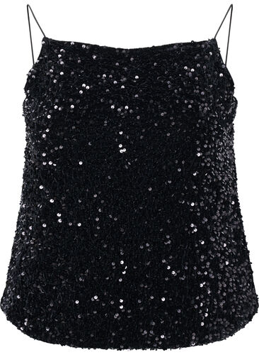 Overdel med paljetter og smale stropper, Black Sequins, Packshot image number 0